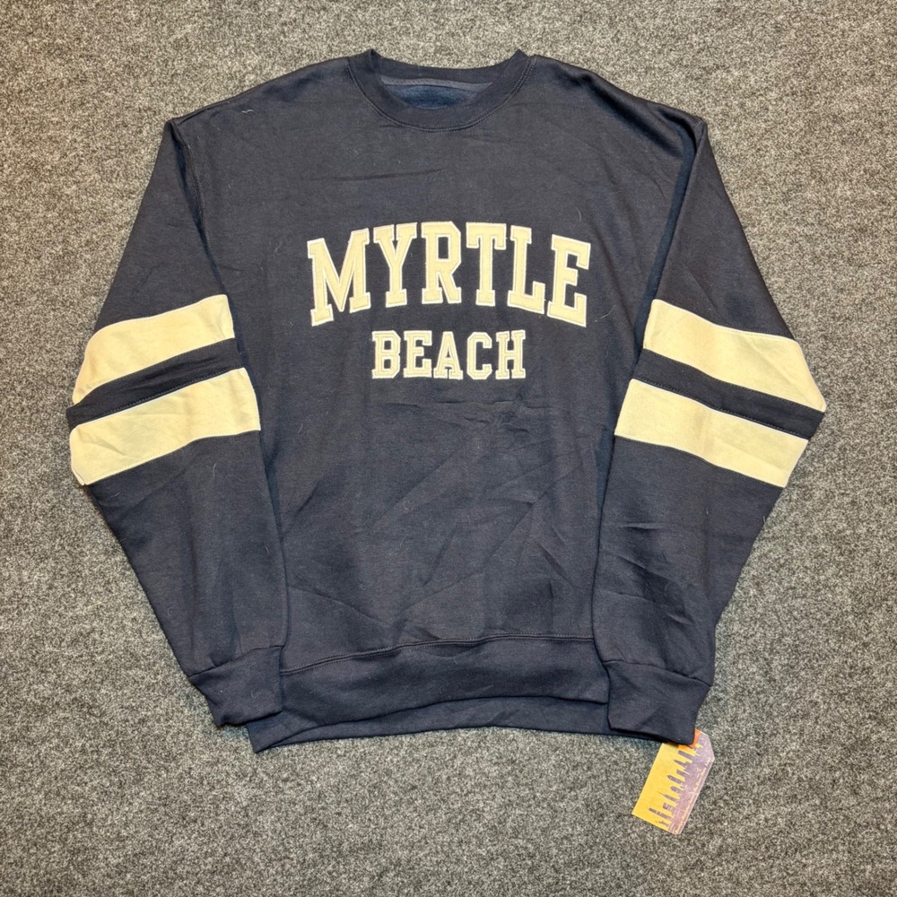 New York Popular Myrtle Beach Sweatshirt Navy Blue Athletic Stripe 2XL NWT